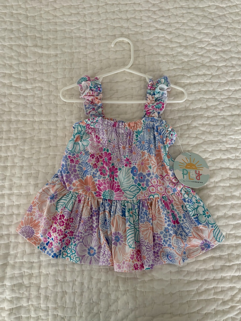NWT Little Sleepies PLAY Bamboo Doodle Blooms Floral Tiered Flutter Tank Top 4T